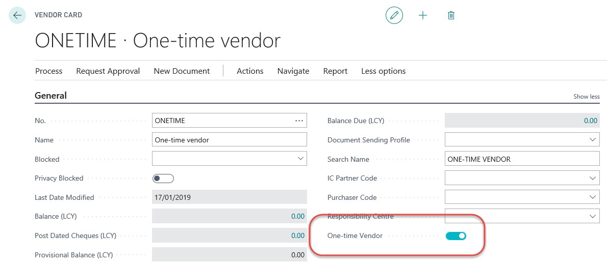 Vendor card One time Vendor